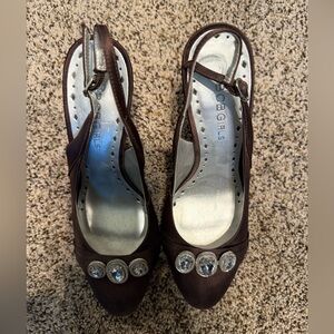 BCBGirls Brown Slingback Pumps with Crystal Embellishments
